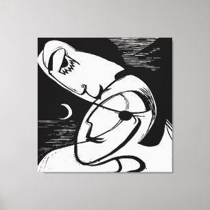 The Kiss By Moonlight and Ocean Canvas Print