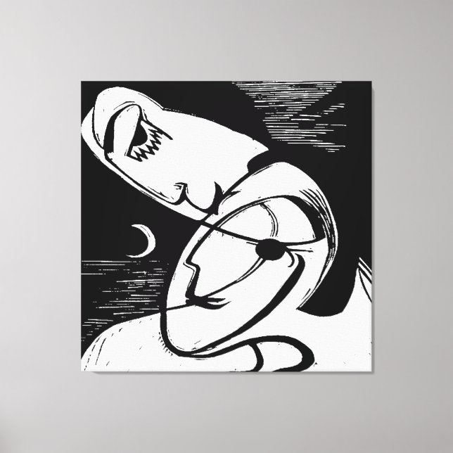 The Kiss By Moonlight and Ocean Canvas Print (Front)