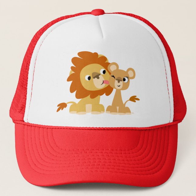 The Kiss: Cute Cartoon Lion Couple Hat (Front)