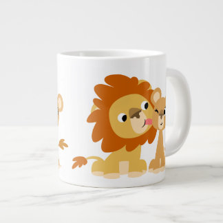 The Kiss: Cute Cartoon Lion Couple Jumbo Mug