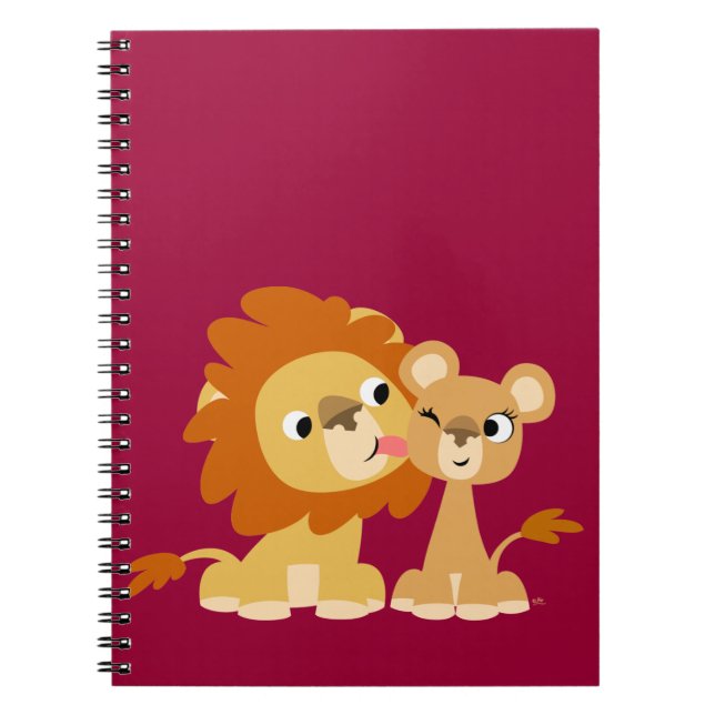The Kiss: Cute Cartoon Lion Couple Notebook (Front)