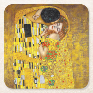 the Kiss - Gustav Klimt Square Paper Coaster