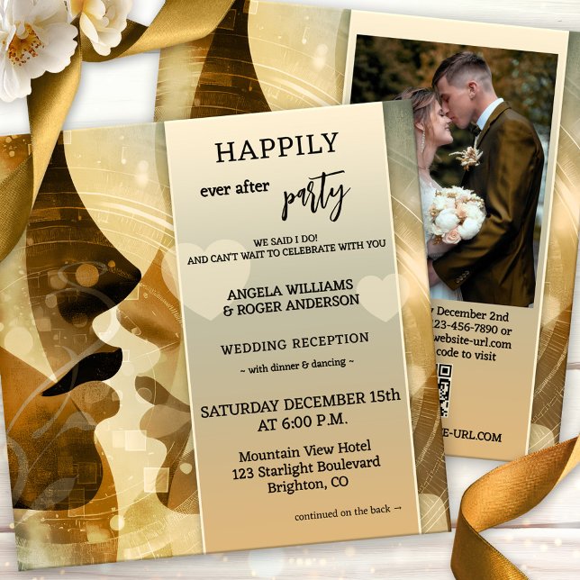 The Kiss Happily Ever After All in One Wedding Invitation (Modern unique all in one happily ever after wedding party invitation featuring a kiss - QR code)