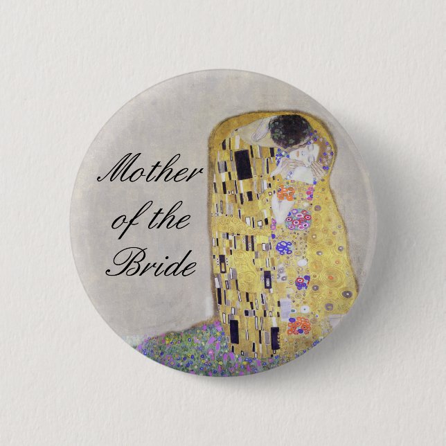 "The Kiss" Klimt Art Nouveau Wedding Theme White 6 Cm Round Badge (Front)