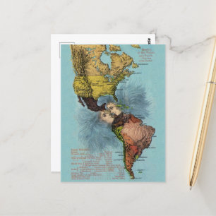 The Kiss of the Oceans, Vintage Map Postcard