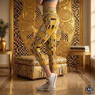 The Kiss Pattern by Gustav Klimt, Art Nouveau Capri Leggings