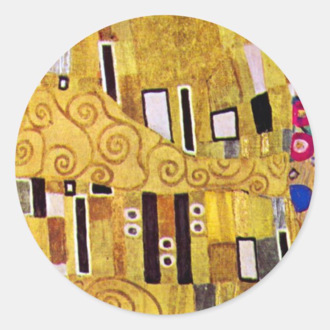 The Kiss Pattern by Gustav Klimt, Art Nouveau Classic Round Sticker (Front)