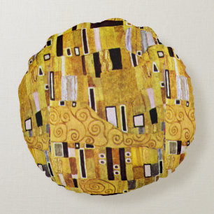 The Kiss Pattern by Gustav Klimt, Art Nouveau Round Cushion