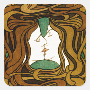 The Kiss Peter Behrens Art Nouveau Vintage Art Square Sticker