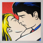 The Kiss Pop Art Poster<br><div class="desc">Print of an original pop art painting by www.jamieleeart.com. A beautiful young couple locked in a loving kiss.</div>
