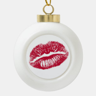 The Kiss, Red Lips Ceramic Ball Christmas Ornament