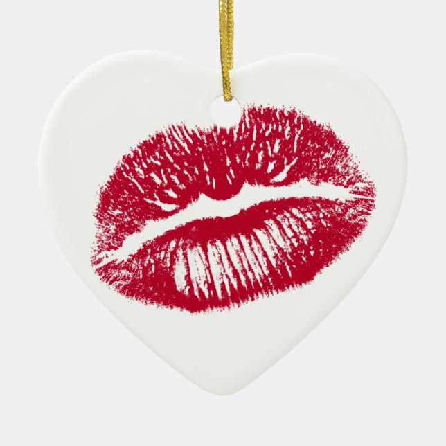 The Kiss, Red Lips Ceramic Tree Decoration (Front)
