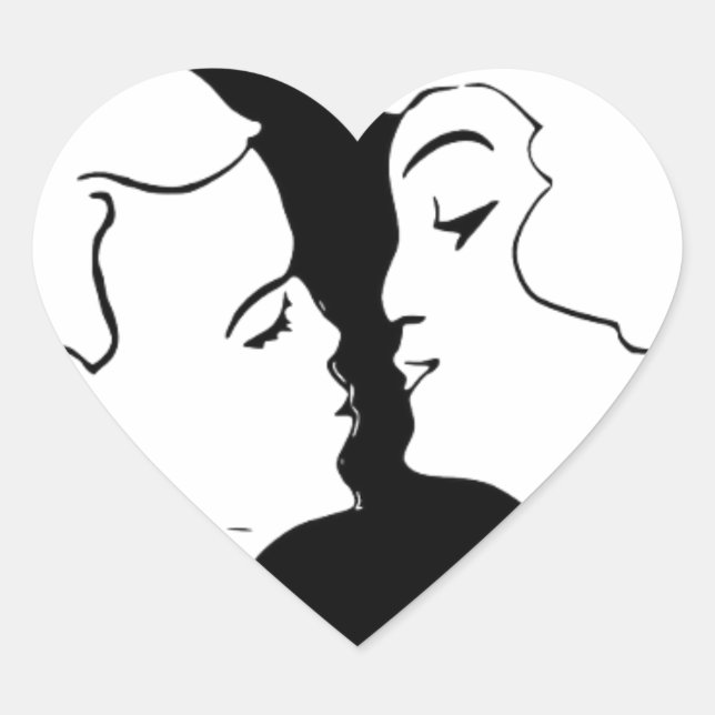 The Kiss Valentine black and white art deco design Heart Sticker (Front)