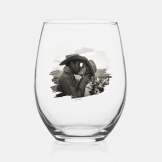 The Kiss, Wedding /Anniversary Stemless Wine Glass