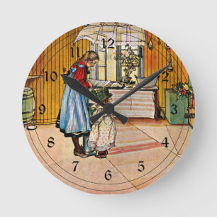 The Kitchen by Carl Larsson Round Clock