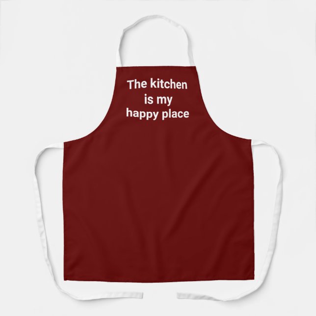 The Kitchen is My Happy Place Dark Red Apron (Front)
