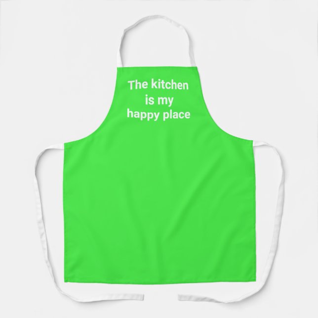 The Kitchen is My Happy Place Lime Green Apron (Front)