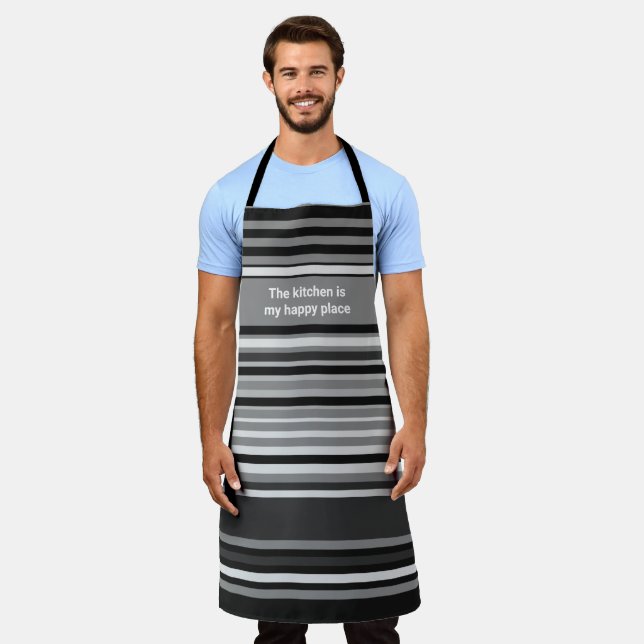 The Kitchen is My Happy Place Striped Apron (Worn)