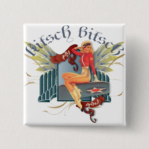 The Kitsch Bitsch : Fly Girl Tattoo Pin-Up 15 Cm Square Badge