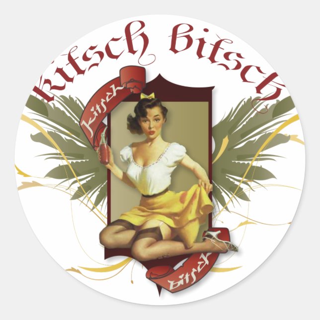 The Kitsch Bitsch : Soda Girl Retro Tattoo Pin-Up Classic Round Sticker (Front)