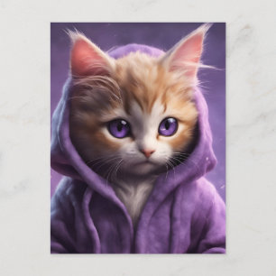 The Kitten in a Purple Hoodie Postcard