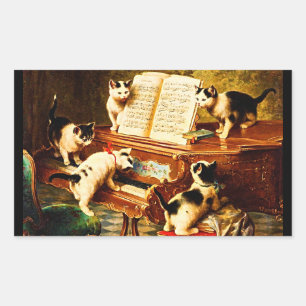 The Kitten Recital Cute Cats at the Piano Rectangular Sticker