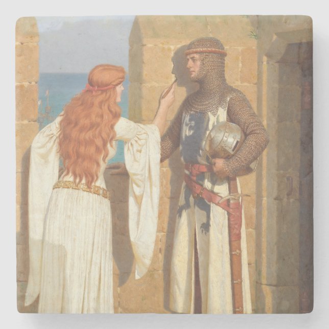 The Knight's Shadow (by Edmund Blair Leighton) Stone Coaster (Front)