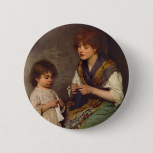 The Knitting Lesson by Eugene de Blaas 6 Cm Round Badge