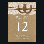 The Kraft, Lace & Horseshoe Collection Table Number<br><div class="desc">The rustic Kraft, lace & horseshoe collection is a stunning design featuring a lovely rustic Kraft paper effect background with a romantic vintage white lace effect trim finished with two lucky intertwined horseshoes and twine. These table number cards can be personalised for your special occasion and would make the perfect...</div>