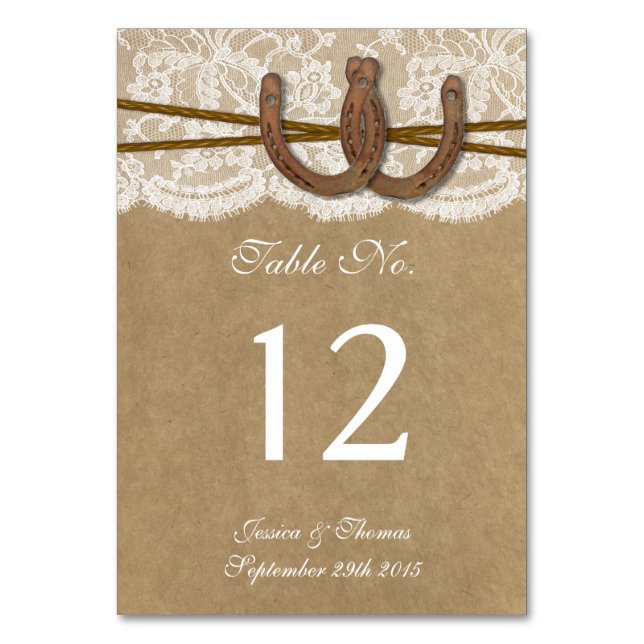 The Kraft, Lace & Horseshoe Collection Table Number (Front)