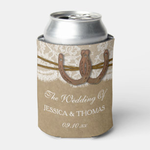 The Kraft, Lace & Horseshoe Wedding Collection Can Cooler