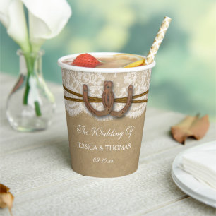 The Kraft, Lace & Horseshoe Wedding Collection Paper Cups