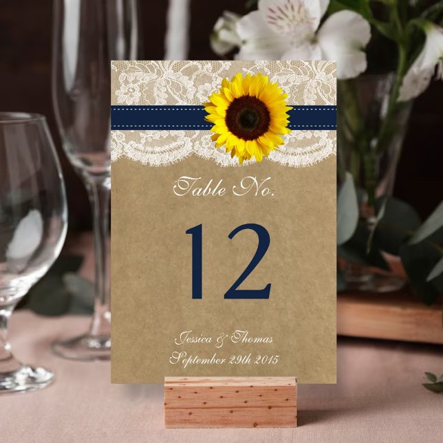 The Kraft, Lace & Sunflower Collection - Navy Table Number (Creator Uploaded)