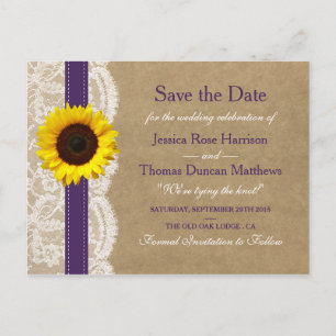 The Kraft, Lace & Sunflower Collection - Purple Announcement Postcard