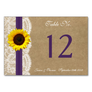 The Kraft, Lace & Sunflower Collection - Purple Table Number