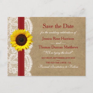 The Kraft, Lace & Sunflower Collection - Red Announcement Postcard