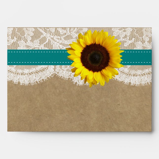 The Kraft, Lace & Sunflower Collection - Teal Envelopes (Front)