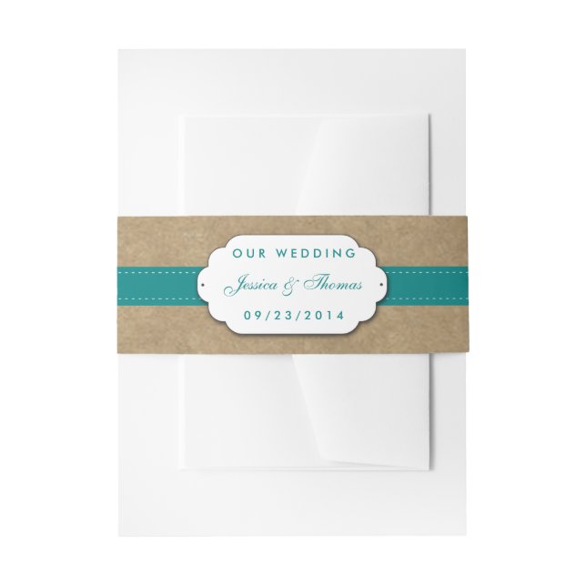 The Kraft, Lace & Sunflower Collection - Teal Invitation Belly Band (Front Example)