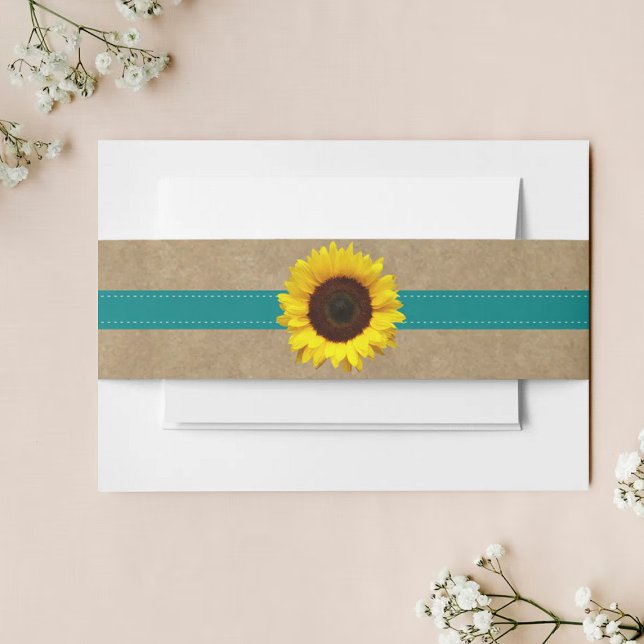 The Kraft, Lace & Sunflower Collection - Teal Invitation Belly Band (Creator Uploaded)