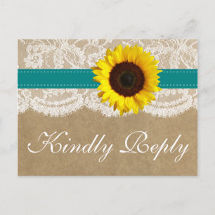 The Kraft, Lace & Sunflower Collection - Teal Invitation Postcard