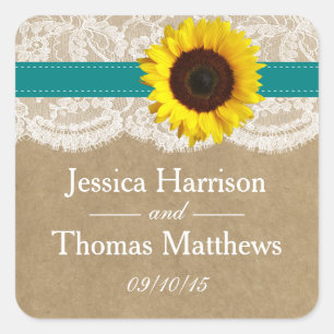 The Kraft, Lace & Sunflower Collection - Teal Square Sticker