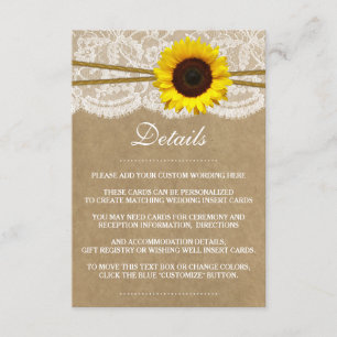The Kraft, Lace & Sunflower Wedding Collection Enclosure Card