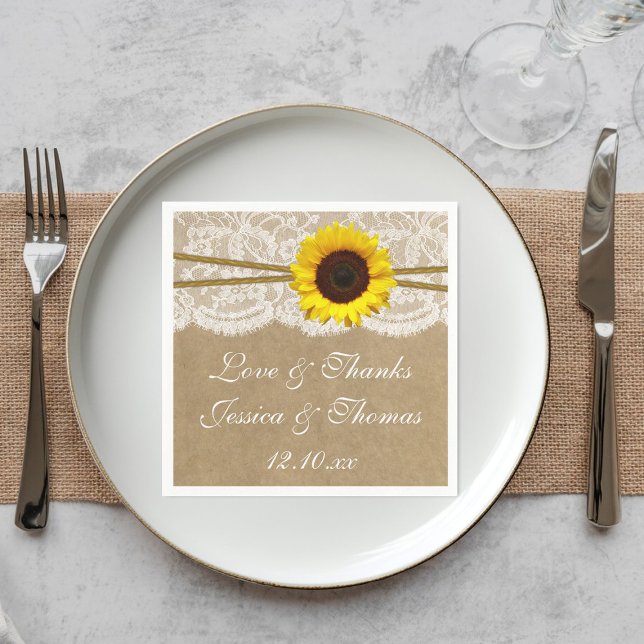 The Kraft, Lace & Sunflower Wedding Collection Napkin (Creator Uploaded)