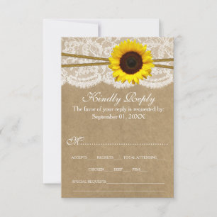The Kraft, Lace & Sunflower Wedding Collection RSVP Card