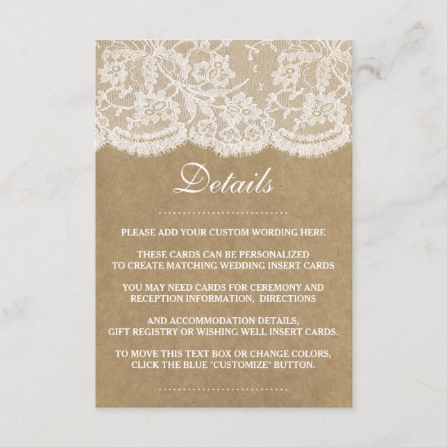 The Kraft & Lace Wedding Collection Enclosure Card (Front)
