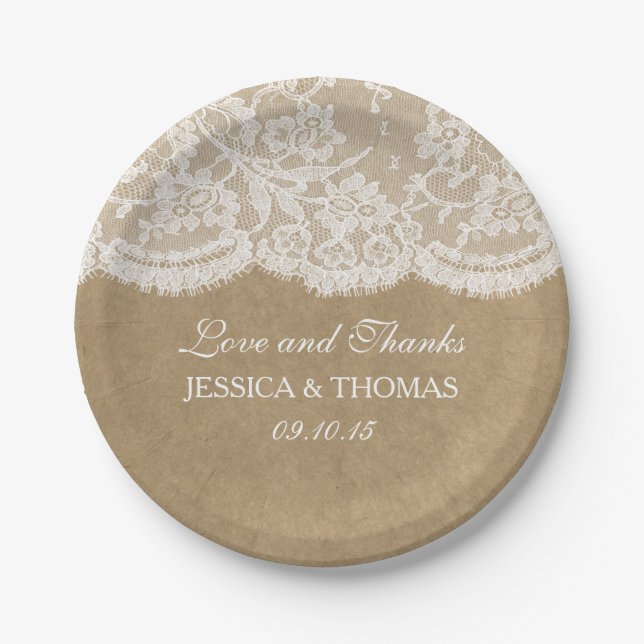 The Kraft & Lace Wedding Collection Paper Plate (Front)
