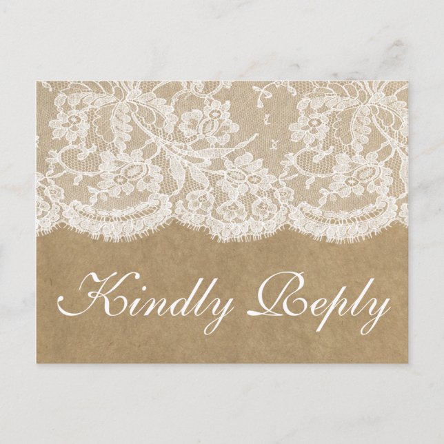 The Kraft & Lace Wedding Collection RSVP Invitation Postcard (Front)