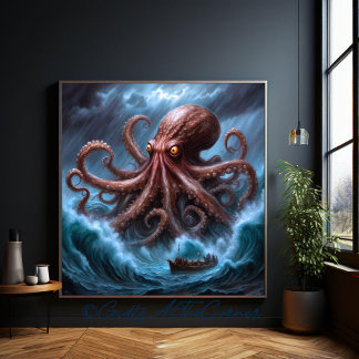 The Kraken Monster Stormy Sea Poster