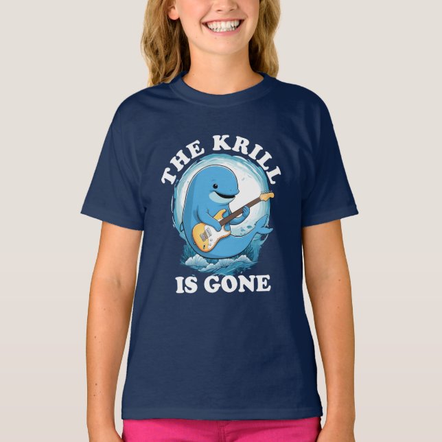 The Krill Is Gone - Funny Whale Playing Guitar T-Shirt (Front)