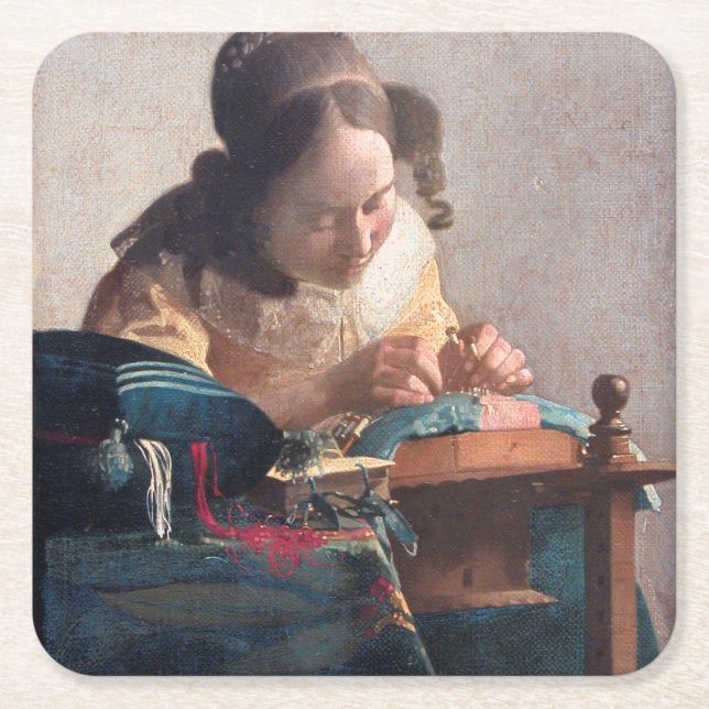 The Lacemaker, Johannes Vermeer, 1669-1670 Square Paper Coaster (Front)